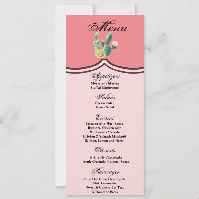 4x9.25 Cartes de menu Bohemian Cactus Succulents D (Devant)