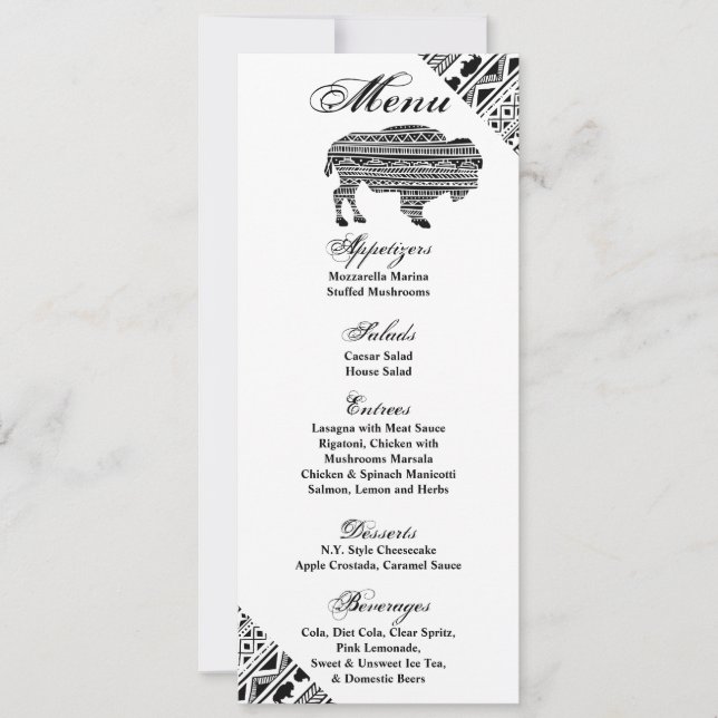 4x9.25 Cartes de menu Boho Buffalo Tribal Motif Bo (Devant)