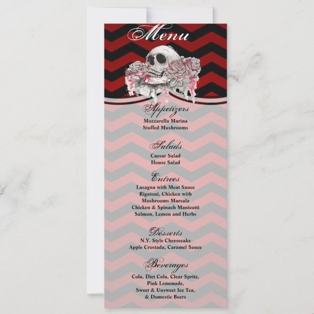 4x9.25 Cartes de menu crâne Rose gothique Chevron  (Devant)