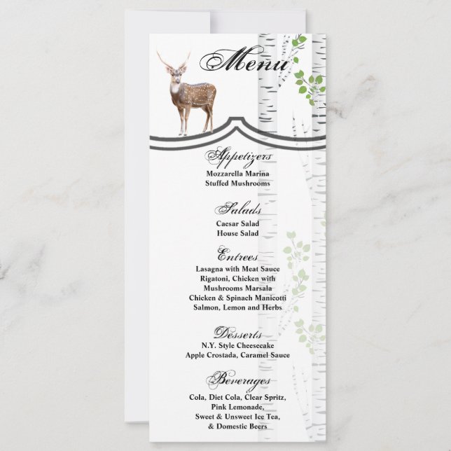 4x9.25 Cartes de menu Deer Doe Buck Woodland Hunti (Devant)