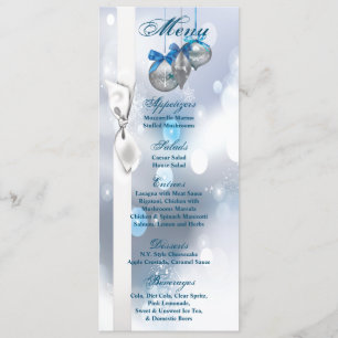 4x9.25 Cartes de menu Ornements Snowflakes Flacons