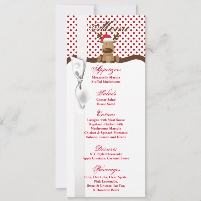 4x9.25 Cartes de menu Reindeer Noël XMAS Polka Do (Devant)