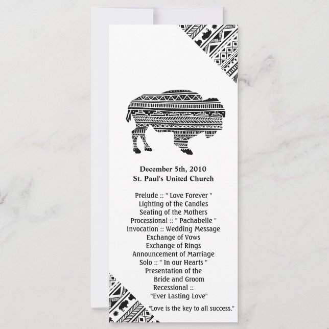4x9.25 Cartes de programme Boho Buffalo Tribal Mot (Devant)