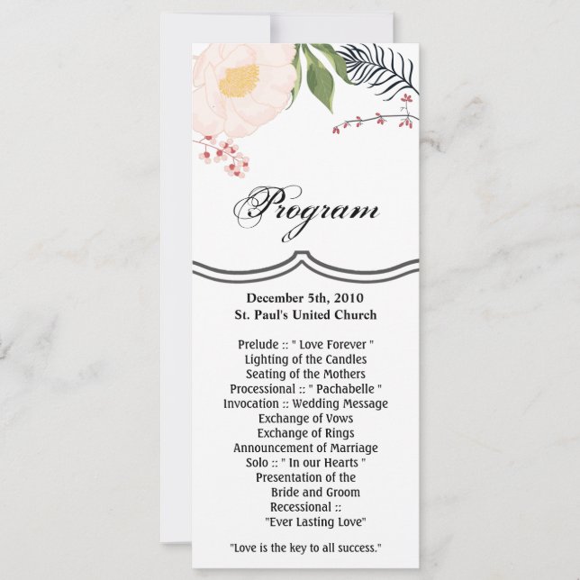 4x9.25 Cartes de programme Fleurs florales blanche (Devant)