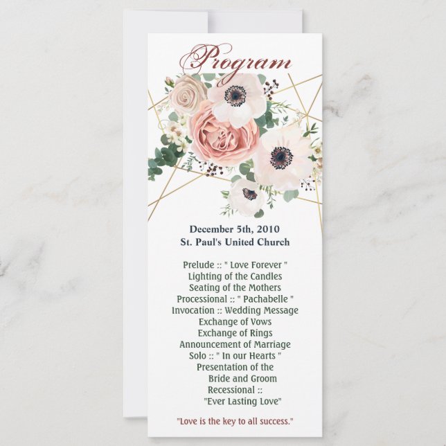 4x9.25 Cartes de programme Rose de jardin géométri (Devant)