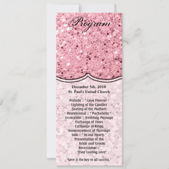 4x9.25 Cartes de programme Rose Parties scintillan (Devant)