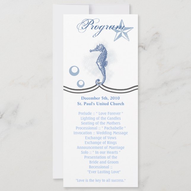 4x9.25 Cartes de programme Seahorse Sea Ocean Beac (Devant)