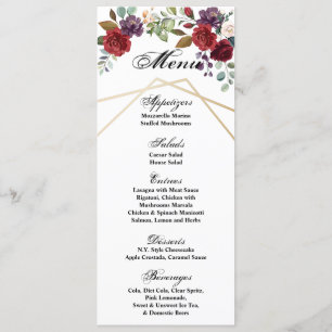 4x9.25 Menu Cards White Roses Gold Geometric Flora