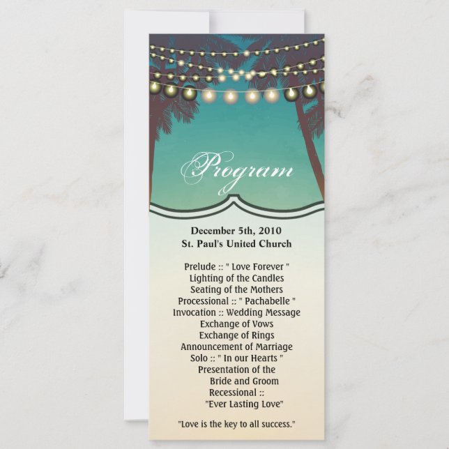 4x9.25 Program Cards Beach Sunset Palm Trees Strin (Front)