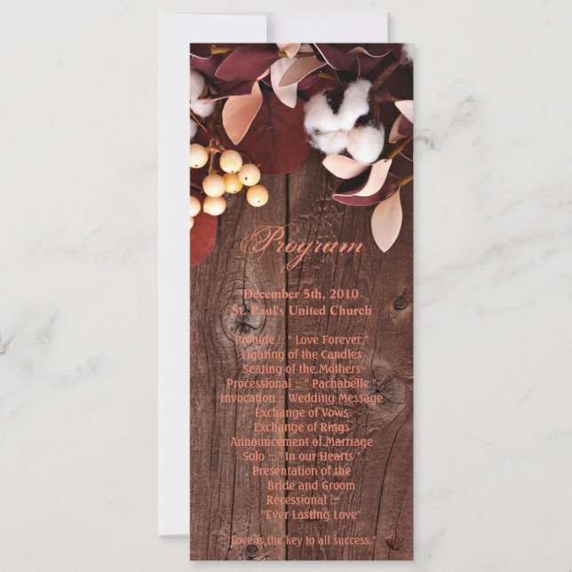 4x9.25 Program Cards Cotton Branch on Dark Wood St (Front)