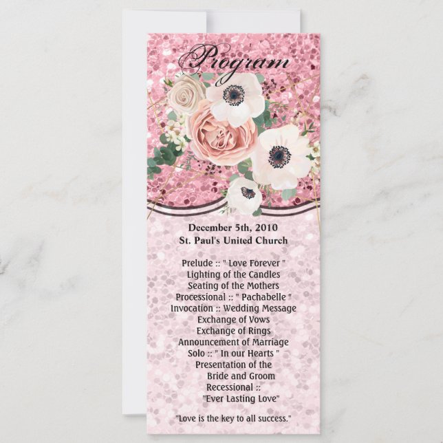 4x9.25 Program Cards Geometric Garden Rose Glitter (Front)