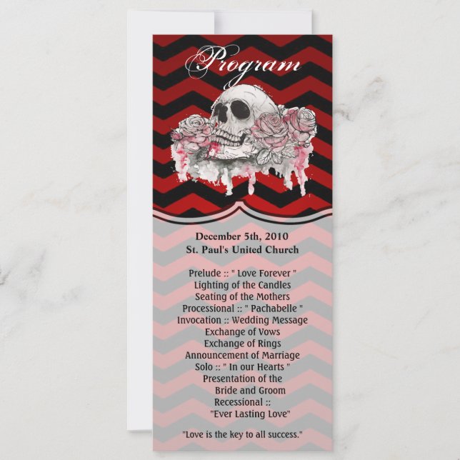 4x9.25 Program Cards skull Rose Gothic Chevron red (Front)