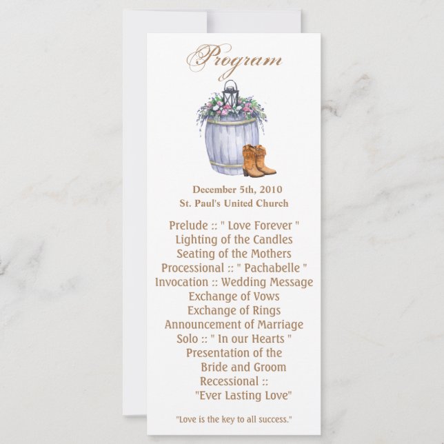 4x9.25 Program Cards Summer Country Wedding Rustic (Front)