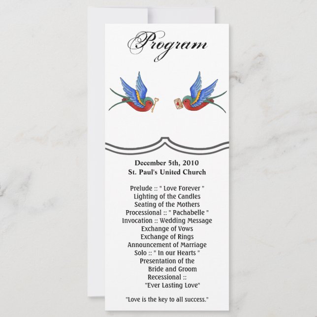 4x9.25 Program Cards Traditional Bird Tattoo Sparr (Front)