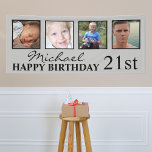 4x Photo Collage Happy Birthday Age For Him Banner<br><div class="desc">Planning a party for the guy in your life, looking for a modern, stylish banner to decorate the venue. Then this masculine Happy Birthday banner, featuring 4 photos is the perfect buy! Easily personalized by adding your 4 favourite photos, and the text. If your feeling creative you can customize further...</div>