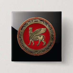 [500] Assyrian Winged Bull - Gold Lamassu 2 Inch Square Button