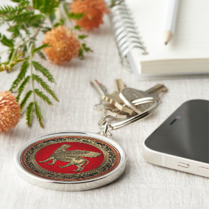 [500] Assyrian Winged Bull - Gold Lamassu Keychain
