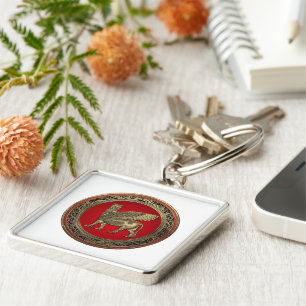 [500] Assyrian Winged Bull - Gold Lamassu Keychain