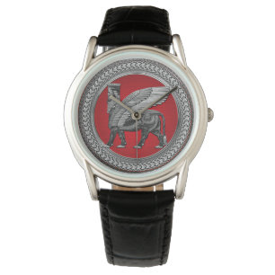 [500] Assyrian Winged Bull: Silver & Black Lamassu Watch