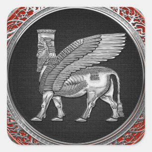 [500] Assyrian Winged Bull - Silver Lamassu Square Sticker