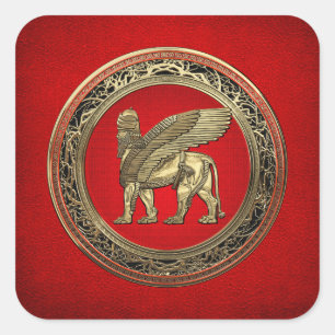 [500] Assyrian Winged Lion - Gold Lamassu Square Sticker