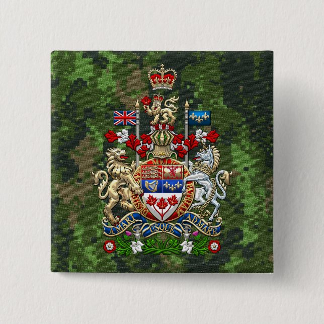 [500] Canada Coat of Arms [3D] 2 Inch Square Button (Front)