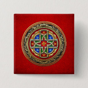 [500] Celtic Cross [Gold+Enamel] 2 Inch Square Button
