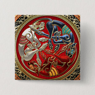[500] Celtic Treasures - Three Dogs on Gold 2 Inch Square Button