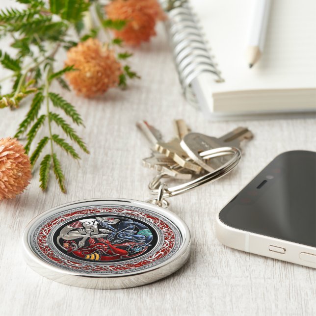 [500] Celtic Treasures - Three Dogs on Silver Keychain (Side)