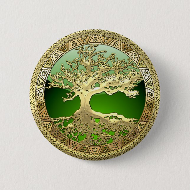 [500] Celtic Tree of Life [Gold] 2 Inch Round Button (Front)
