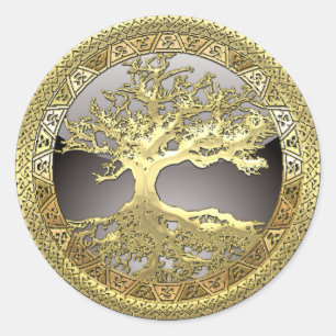 [500] Celtic Tree of Life [Gold] Classic Round Sticker
