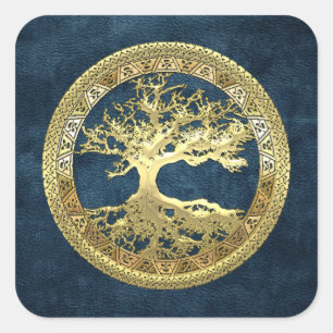 [500] Celtic Tree of Life [Gold] Square Sticker