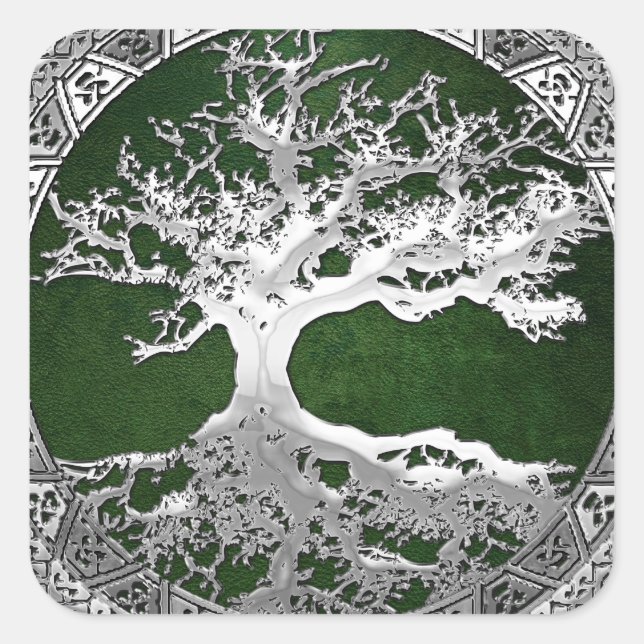 [500] Celtic Tree of Life [Silver] Square Sticker (Front)
