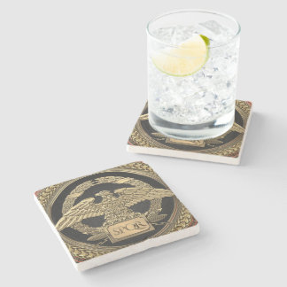 [500] Gold Roman Imperial Eagle on Gold Medallion Stone Coaster