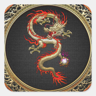 [500] Golden Chinese Dragon Fucanglong Square Sticker