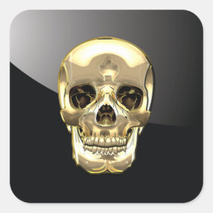 [500] Golden Human Skull Square Sticker