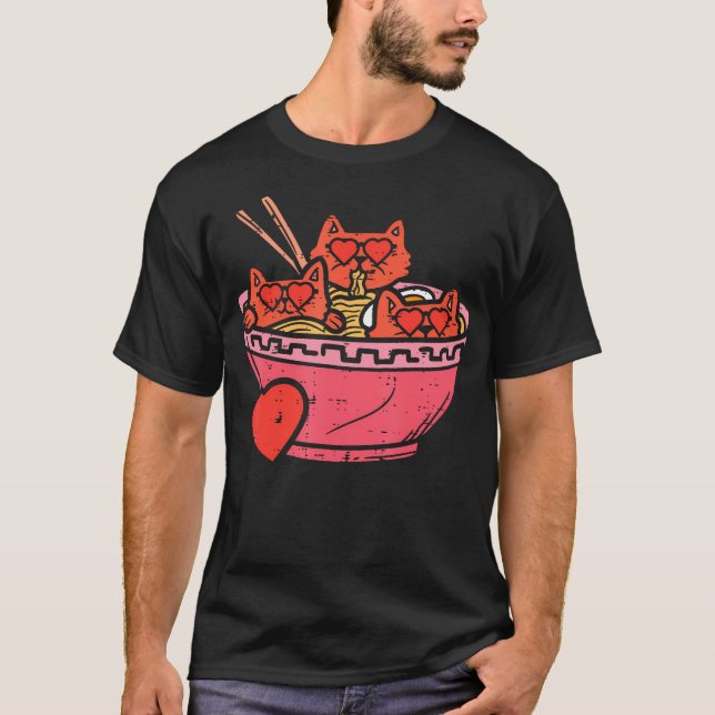 500 Heart Cats Ramen Noodles Anime Cute Valentines T-Shirt (Front)