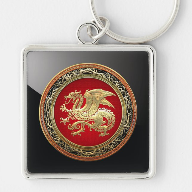 [500] Icelandic Dragon, Landvættir [Gold] Keychain (Front)