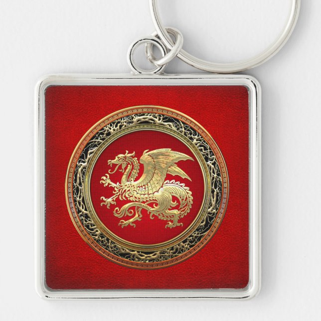 [500] Icelandic Dragon, Landvættir [Gold] Keychain (Front)