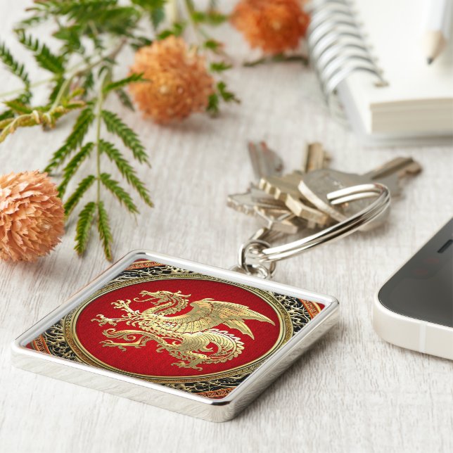 [500] Icelandic Dragon, Landvættir [Gold] Keychain (Side)