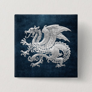 [500] Icelandic Dragon, Landvættir [Silver] 2 Inch Square Button