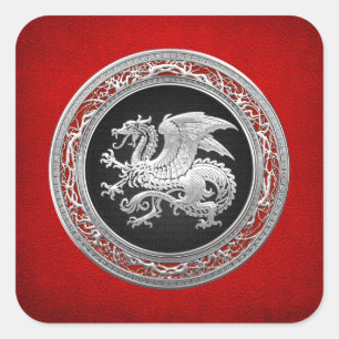 [500] Icelandic Dragon, Landvættir [Silver] Square Sticker