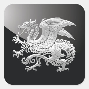 [500] Icelandic Dragon, Landvættir [Silver] Square Sticker