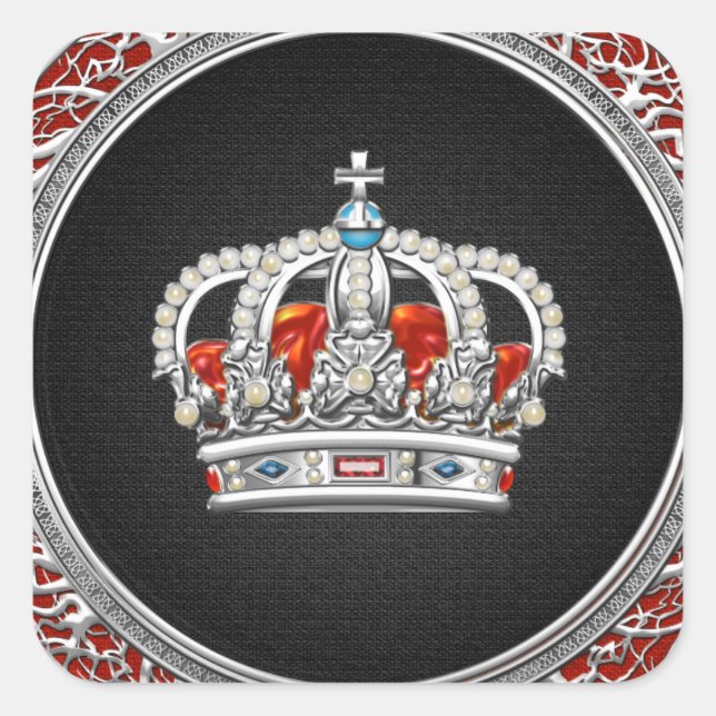 [500] Prince-Princess King-Queen Crown [Silver] Square Sticker (Front)