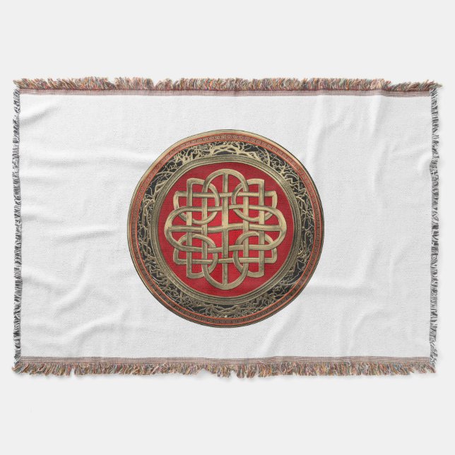 [500] Sacred Celtic Gold Knot Cross Throw Blanket (Front)