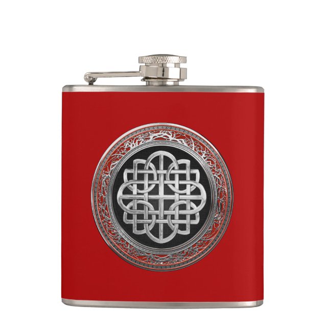 [500] Sacred Celtic Silver Knot Cross Hip Flask (Front)