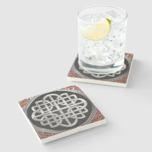 [500] Sacred Celtic Silver Knot Cross Stone Coaster