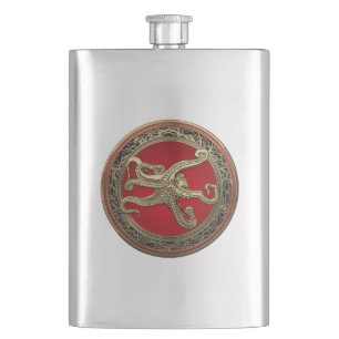 [500] Sacred Gold Octopus in Defensive Posture Hip Flask