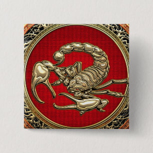 [500] Sacred Golden Scorpion on Red 2 Inch Square Button