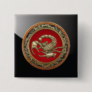[500] Sacred Golden Scorpion on Red 2 Inch Square Button